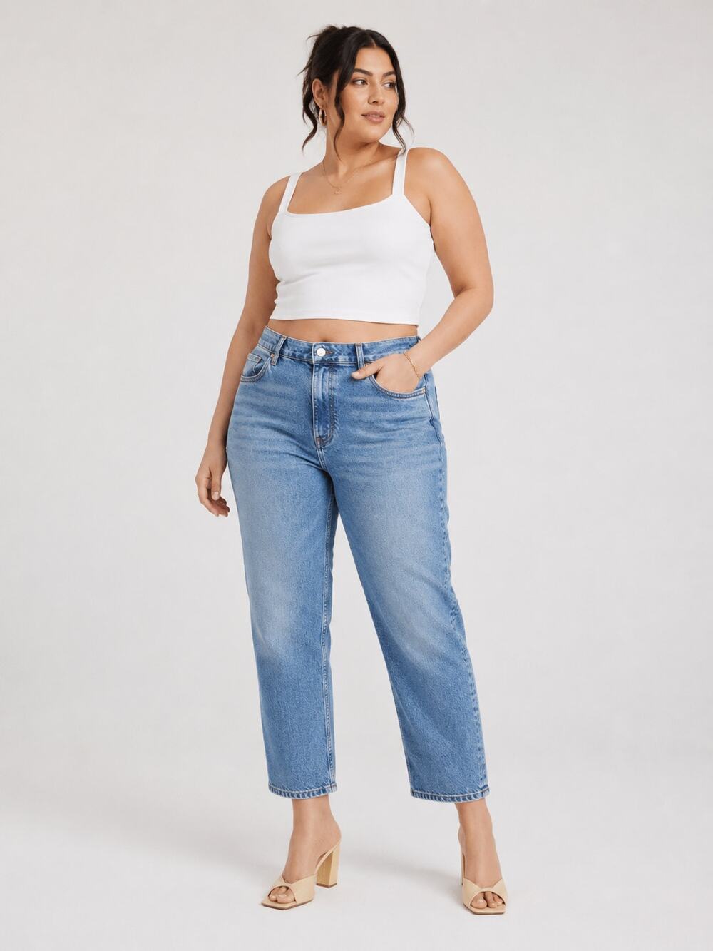 Simply Vera Vera Wang Size 16 High Rise Straight Crop Jeans Medium Wash Stretch